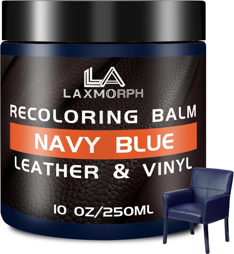 Leather Recoloring Balm Leather Color Restorer for Couches, Leather Dye Paint Leather Conditioner Leather Fade Scratch Repair for Car Seats Furniture Shoes Boots Purse Jacket (Navy Blue, Easy Kit), 10 OZ