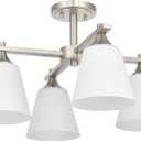 Brushed Nickel Semi Flush Mount Ceiling Light, 4 Light Transtional Kitchen Lighting Fixtures with Milk Glass Shade, Hallway Light Fixtures Ceiling Mount for Dining Room, Living Room, Bedroom, Foyer