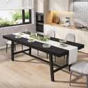 GarveeHome 63-83" Extendable Dining Table, Industrial Rectangular Dining Room Table for 6-8 People, Expandable Kitchen Table with Heavy Duty Metal Frame for Dining Room, Kitchen & Parties, Black, 35.43"D x 86.61"W x 30"H