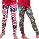 Girls' Flower & Color Splash Print Leggings, Full-Length High Waist, Pack of 2 (Small)