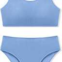 Girls Two Piece Swimsuits Ribbed Bikini Sets Swimming Bathing Suit Beach Sport Athletic Teen Girls Swimwear (15-16 Years, Gray Blue)
