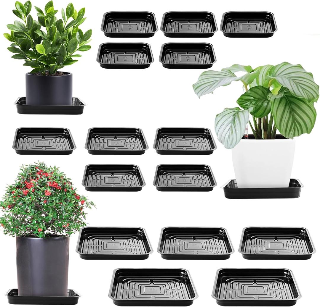 15 Pack 8, 10, 12 Inch Plant Saucer Plant Trays for Pots Square Plant Pot Saucers for Outdoors and Indoors Plant Water Catcher Tray Plastic Plant Trip Trays Saucers for Potted Plants Planter Dishes