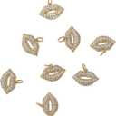 LiQunSweet 8 Pcs Lip Shaped Tiny Pendant Brass Micro Pave Cubic Zirconia Charms Long-Lasting Plated Charms for Jewelry Making - 10x15x3mm