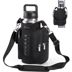 icolor Magnetic Gym Bag Water Bottle Carrier Holder with Phone Pockets & Shoulder Strap,Gym Magnetic Bag 5 Built-in Magnets Gym Accessories Organizer Magnetic Bottle Pouch Sleeve for Men Women (PureBlack)