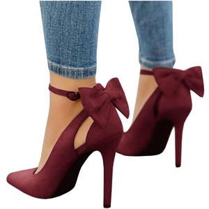 PiePieBuy Women's Pointed Toe High Heels Ankle Strap D'Orsay Pumps Shoes Bow Wedding Bowtie Back Dress Sandals (8.5)
