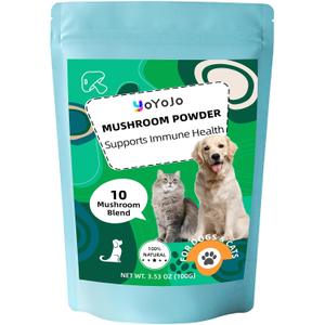 Mushrooms Extract Powder for Dogs & Cats - 10 Mushrooms Complex Pet Supplement for Immunity, Cellular Health, Cognition, Longevity - Lion's Mane, Turkey Tail, Reishi for Dogs & Cats - 3.53 oz / 100g