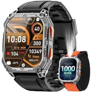 Military Smart Watches for Men, 2.01" HD Smartwatch with 1000 mAh Battery/2 Straps/Answer/Make Call/Led Flashlight/Heart Rate/Sleep Monitor, 100+ Sport Modes Fitness Tracker for Android/iPhone