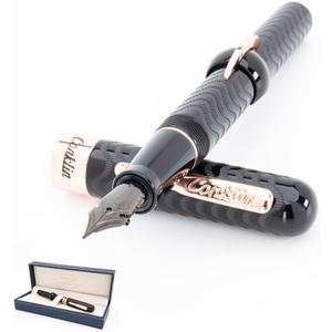 Conklin Mark Twain Crescent Filler Fountain Pen - Black Chase with 18 Karat Rose Gold Trim - Flex Nib