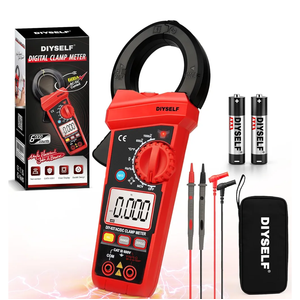 DIYSELF Digital Clamp Meter Multimeter for HVAC Tools 6000 Counts AC/DC Voltage Tester Amp Meter Capacitance Meter Resistance Continuity Tester NCV with Test Leads Pouch and Batteries