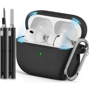 Ljusmicker for AirPods Pro 3 Case 2025 with Cleaner Kit,Soft Silicone Protective Cover for Apple AirPods Pro 3rd Generation Cases for Women Men,AirPod Pro 3 Case Cover with Keychain-Magnetic Black