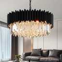 Modern Black Crystal Chandelier 24" Round Chandeliers 8-Lights Ceiling Pendant Light Fixtures 5 Tiers for Living Room Dining Room Bedroom Foyer Entryway