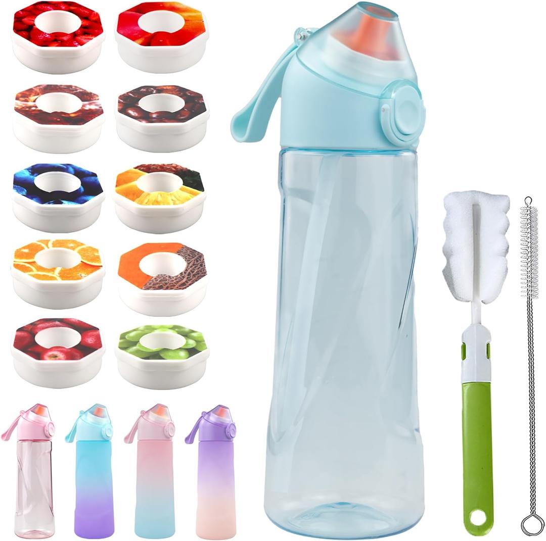 Air Water Bottle Set, Scent Water Bottle(24 oz/700 ml) with 10 Flavour Pods, Fruit Fragrance Scented Water Cup BPA Free Sports Water Bottle for School, Gym (TPblue)