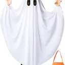 Oskiner Ghost Costume for Kids,White Ghost costumes with Pumpkin Bag, Spooky Halloween for Boys Girls Toddler 5-7Y