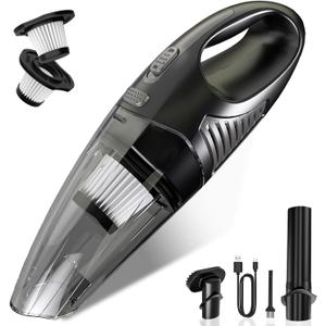 Handheld Vacuum Cordless, Rechargeable Car Vacuum Cleaner with Brushless Motor, Portable Hand Held Vacuum Suction Power, Mini Vacuum for Car, Home, Pet Hair, Office, Desk, Keyboards Black