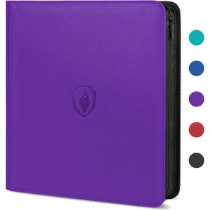 Premium Zip Card Binder 12 Pocket, Fabmaker 912 Pockets Trading Card Binder, PU Zipper Card Collection Album, Sturdy Side-Loading Card Book Holder for MTG, TCG, Game Cards, Sports Cards, Purple (12 Pocket - 15" x 13.6")