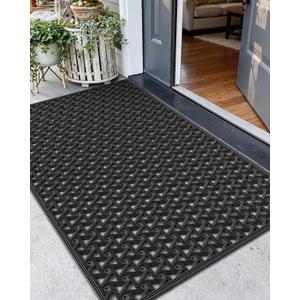 Color&Geometry Door Mat Outside Entrance with Drainage, Rubber Heavy Duty Dirt Trapper Waterproof Outdoor Welcome Mat, Outdoor Mats All Weather for Front Back Door Patio Entryway Entry, 32"X48" Black