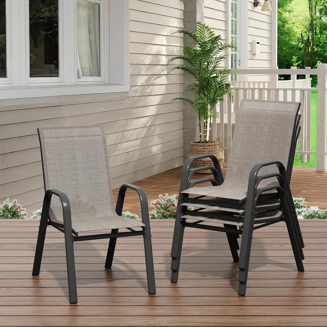 IDEALHOUSE Stackable Patio Chairs, Textilene Fabric Outdoor Dining Chairs, 350 LBS Weight Capacity, Easy Assembly, Set of 4 for Patio Backyard Deck Poolside, Brown