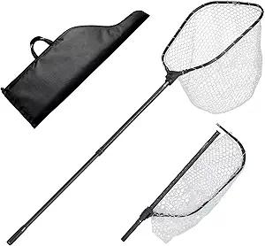 VEVOR Fishing Net, Foldable Landing Nets with Telescopic Handle and Built in Length Scale, Lightweight and Stronger 6063 Aluminum Fish Gear, Soft Silicone Mesh, Holds up to 30 lbs, for Kayak Boat Bank