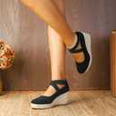 Womens Espadrilles Sandals, Closed Toe Platform for Women Slip on Elastic Ankle Strap Casual Comfortable Wedge Sandals (Black)