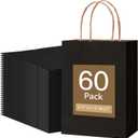 Qioxiou 60 Pack Black Gift Bags 5.91x3.15x8.27 Small Kraft Paper Gift Bags with Handles Bulk, Black Paper Sacks for Small Business, Retail, Shopping, Merchandise, Grocery, Wedding Birthday Party Favor