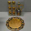 Turkish Tea Set with 6 Metal Cups, Blue Teapot and Wine Cup Collection, Russian Style Wedding Home Decor