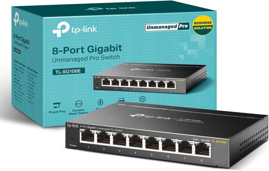 TP-Link 8 Port Gigabit Switch | Easy Smart Managed | Plug & Play | Desktop/Wall-Mount | Sturdy Metal w/ Shielded Ports | Support QoS, Vlan, IGMP and LAG (TL-SG108E)
