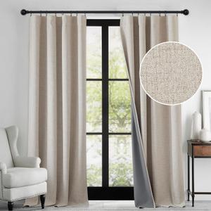 RYB HOME Linen Textured 100% Blackout Curtains for Bedroom, Insulating Energy Saving Window Curtains for Living Room Dining Patio Sliding Glass Door, Wide 52 x Long 84 inch, Beige, 2 Panels (52"W x 84"L (Pack of 2))