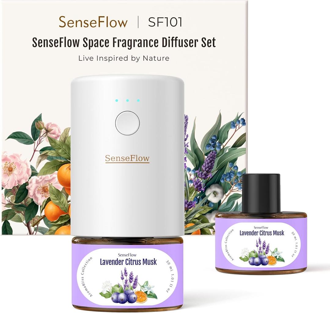 SF101 Waterless Ultrasonic Essential Oil Diffuser100% Plant-Based,120-Day Natural Air Freshener & Aromatherapy Diffuser for Home,Hotel,StudioCovers up to 100-Lavender Citrus Musk
