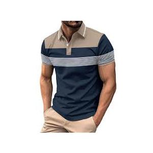 Mens Fashion Color Block Polo Shirts Casual Short Sleeve T Shirt Striped Moisture Wicking Golf Shirts Tops sizeXL