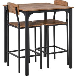 HOMCOM 3 Piece Industrial Counter Height Dining Table Set, Bar Table & Chairs with Steel Legs & Footrests, Black