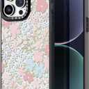 casevivid Compatible for iPhone 16 Case Cute Aesthetic - Durable Fashion Funny Phone Case - Girly Pink Spring Pattern Print Cover Design Black