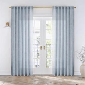 Dusty Blue Linen Curtains 84 Inches Long for Living Room 2 Panels Set Back Tab Farmhouse Boho Light Filtering Semi Sheer Stone Blue Curtains Grey Blue Drapes for Bedroom Vintage Country Decor