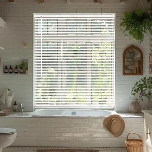 Cordless Vinyl Mini L Blinds 46" W x 72" H, 1" Slat White Horizontal Windows L Blind for Door, Shades, Camper, Light Filtering, Interiors, Arrive 1/2 Inch Narrower Indoor