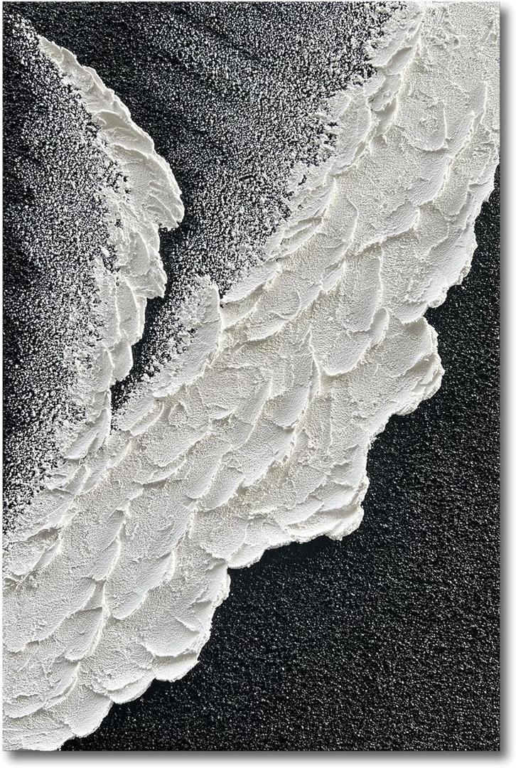NANKAI Art 45x30 inch Hand Painted 3D Beach Wave Landscape Oil Painting Black and White Abstract Canvas Art Family Wall Decoration Painting (Nkhb212)