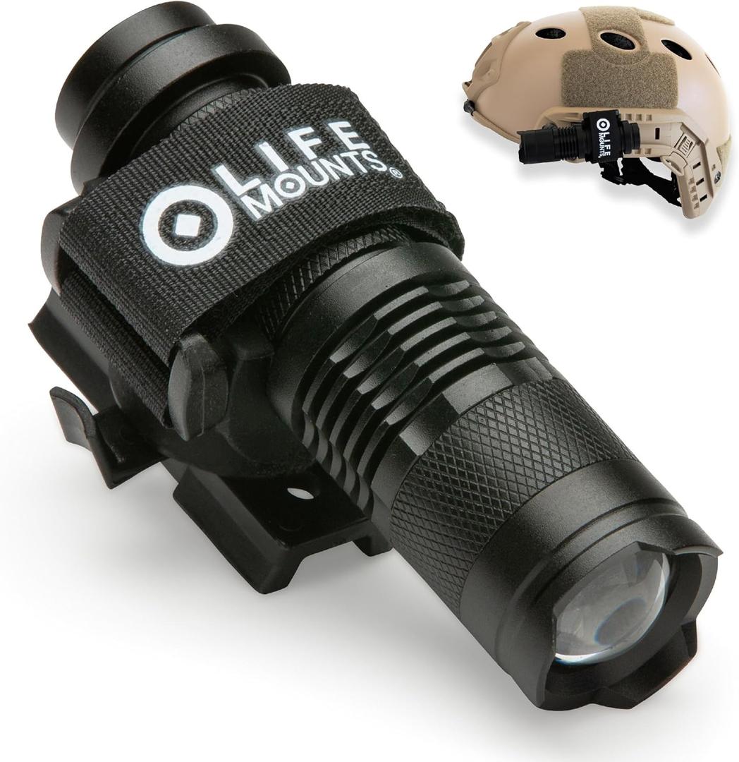 Life Mounts Tactical Rail Mount Flashlight - 3.5 in x 1.5 in, White LED - 1,000-Foot Beam & Multi-Mode Helmet Flashlight - 360-Degree Side Mount Helmet Lights - Weatherproof Design for Tactical Gear