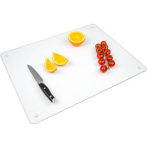 Tempered Glass Cutting Board for Kitchen, Clear Glass Cutting Board with Rubber Feet and Rounded Corners, Dishwasher Safe, Easy to Clean, Heat and Scratch Resistant for Countertop, 16x20 inch