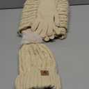 Winter Hat Scarf Gloves Set,Fleece Lined Pom Pom Beanie Hat Warm Knit Long Scarf Touchscreen Gloves Winter Gifts for Women (Beige)