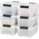 IRIS USA 6-Pack 13 Quart Storage Bins with Lids, PearlConceals contents for a clean look. Ideal for shoes, photos, documents, and small essentials. Nestable design saves space