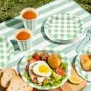Green Gingham Disposable Party Tableware Set for 30 Guests 9 & 7 Inch Paper Plates, Cups, Napkins and Forks, Green Checkered Paper Dinnerware for Birthday, Picnic, Baby Shower, Outdoor Gatherings