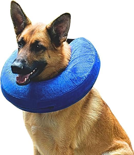 Iconikal Inflatable Dog Recovery Collar Large Blue 18-25 Inch Neck Adjustable Soft Donut E-Cone Alternative Post Surgery Injury Healing Protective, L