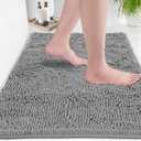 Ultra Soft Texture Chenille Plush Bath Rugs Floor Mats, Bath Rug Non Slip Microfiber Door Mat for Kitchen/Entryway/Living Room (30 x 20 inches, Light Grey)
