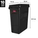 Rubbermaid Commercial Products Slim Jim Plastic Rectangular Trash/Garbage Can/Bin with Venting Channels, 16 GAL, Black, for Kitchens/Classrooms/Offices/Back of House