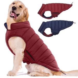 Lelepet Reversible Dog Coat Waterproof Dog Jacket Windproof Puffer Vest for Winter Warm Lightweight Coats for Medium Dogs Adjustbale Hook & Loop Pet Apparel with Leash Hole, French Bulldog, Red L