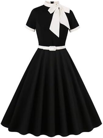 Women 1950s Vintage Floral Cocktail Swing Dress 50s Short Sleeve Audrey Hepburn Rockabilly Prom Dress A Line Tea Party Dress Size M