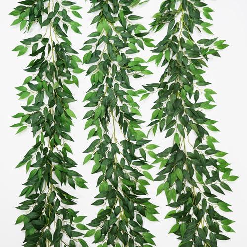 VOELIGT 3 Strands Artificial Italian Ruscus Vines 78" Silk Italian Ruscus Greenery Garland with Green Leaves Faux Greenery Vines Stems for Table Centerpieces Wedding Arch Flowers Home Decor