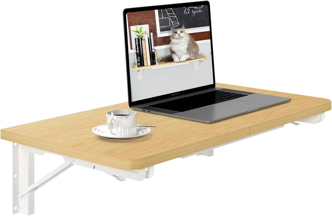TEAMIX Wall Mounted Folding Table, Floating Desk for Small Spaces, Drop Leaf Dining Table for Kitchen Fold Down Laundry Shelf with Heavy-Duty Brackets (23.6"W x 11.8"D, Maple)