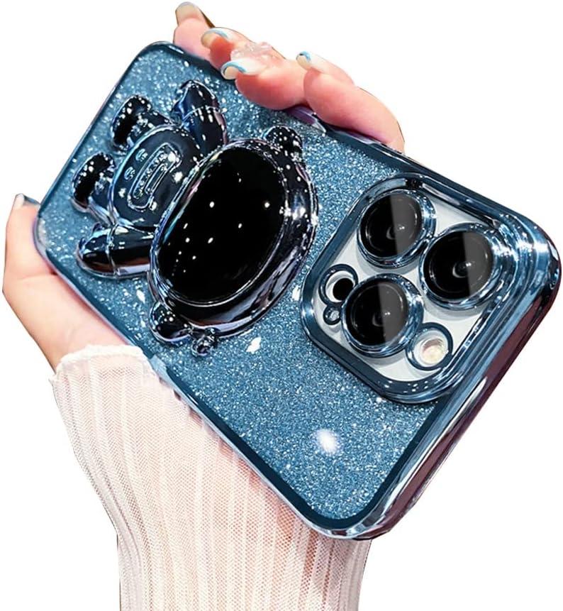 KJArrow Sparkle Case for iPhone 11 Pro Cute Astronaut Stand for Women, Girly Case for iPhone 11 Pro Glitter Shiny Back, Kawaii Hidden Kickstand Case for iPhone 11 Pro (Blue)