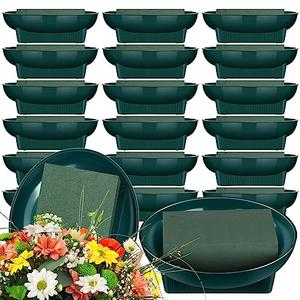 Karenhi 36 Pcs Floral Bowls Kit Include 18 Pcs 6.3 Inch Round Green Floral Foam Bowls for Flower Arrangements and 18 Foam Blocks for Centerpieces Party Wedding Festival
