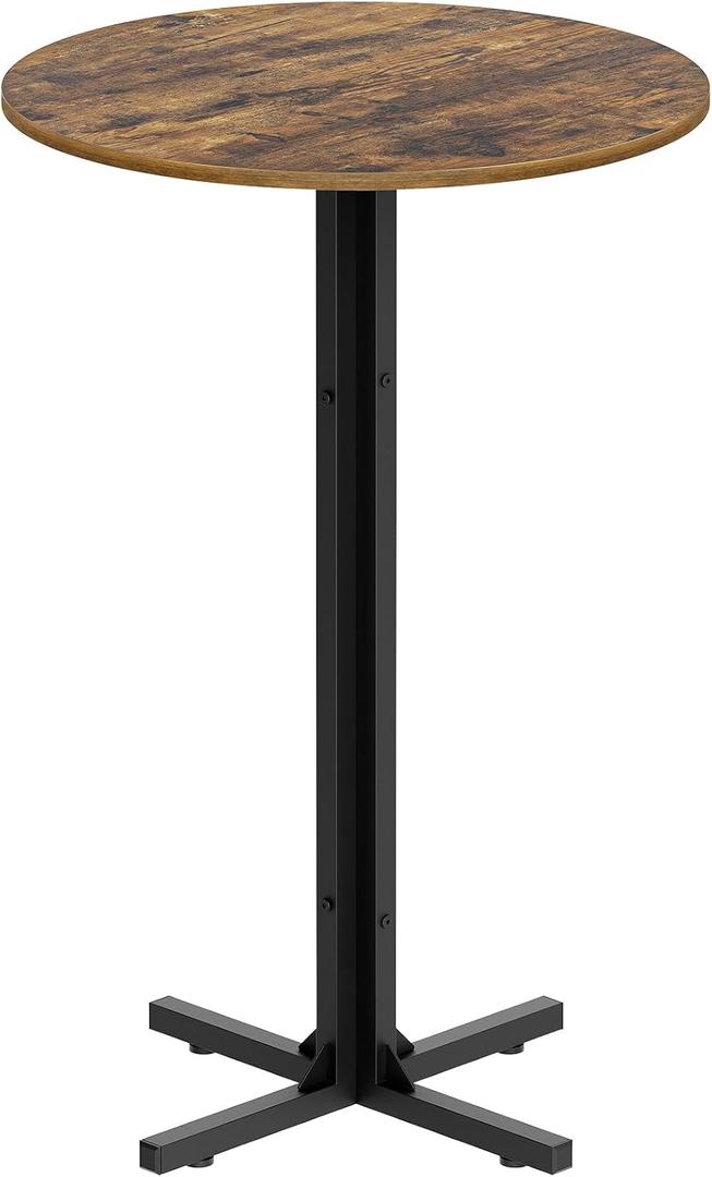 Round Bar Table, Counter Height Pub Table, Bar Height Cocktail Table, Versatile Use, for Dining Room, Kitchen, Bar, Pub, Cafe, Rustic Brown and Black BT10BR