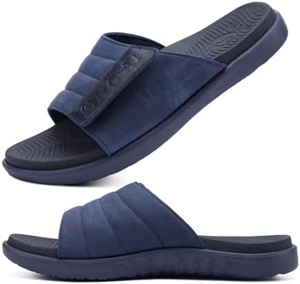 ONCAI Mens Sandals Adjustable Straps Orthotic Plantar Fasciitis Open Toe Athletic Sport Slides with Soft Comfy Arch Support Footbed, Size 9.5